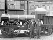 1988-Alan-McEwen-and-Michael-White-in-front-of-the-Lion-locomotive-following-firebox-repairs